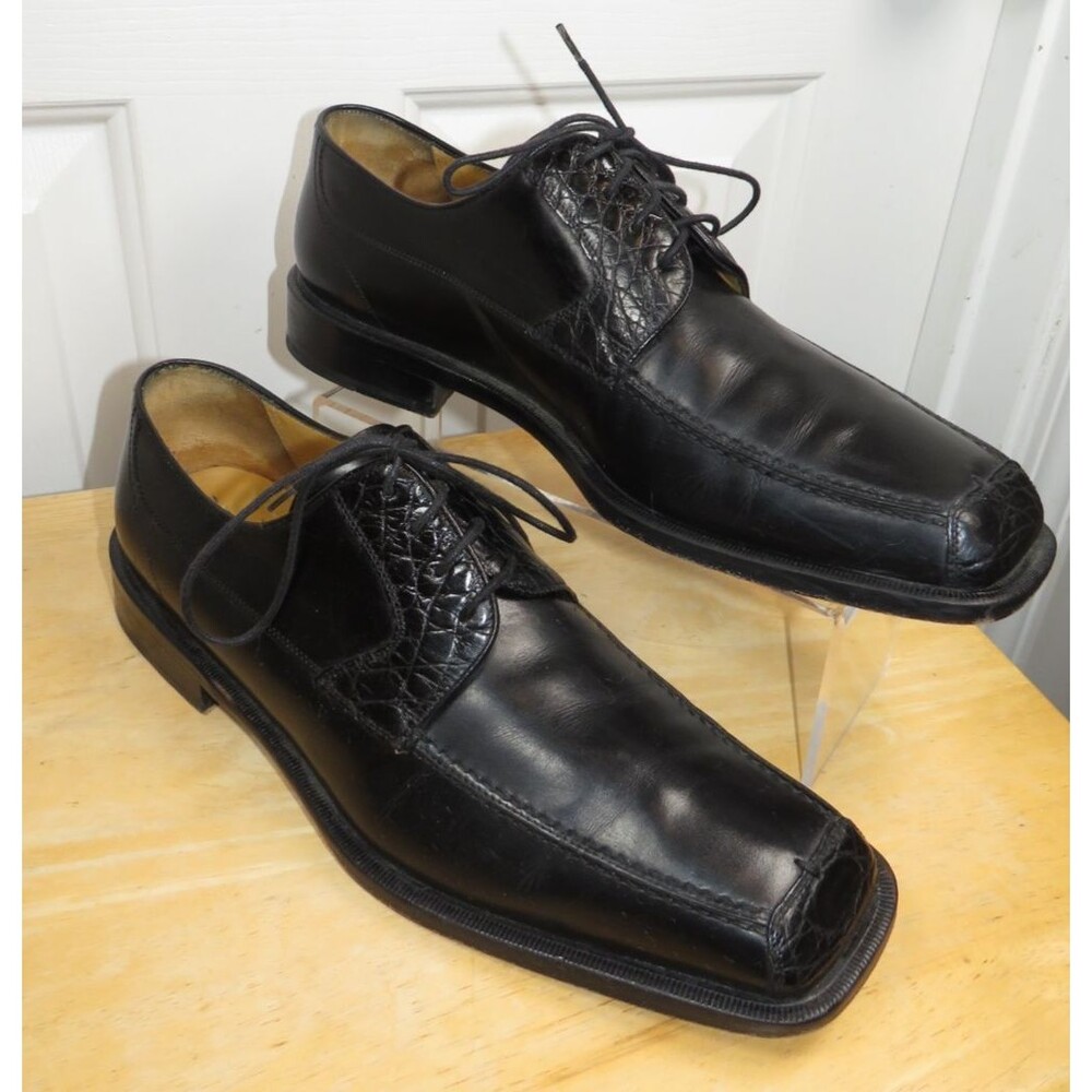 Mezlan Frontera Men's Black Crocodile Leather Lace-Up Oxford Square Toe 9.5